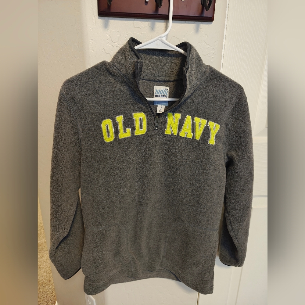 Old Navy Charcoal 1/4 Fleece with Lime Lettering Boys Size 10/12 Large